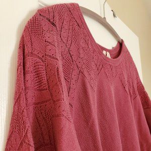Women's knit sweater top, mauve/purple/pink sweater with crochet lace top